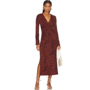 Free People Shayla Long Sleeve V-Neck Split Floral Wrap Midi Maxi Dress Medium